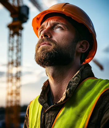 Man met veiligheidskleding op een bouwplaats tijdens de opleiding Basiscursus maintenance management bij Habeo+.