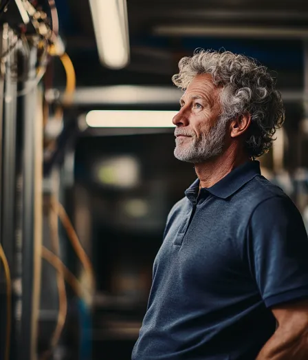 Senior projectleider in een technische ruimte na het volgen van de opleiding Projectleider installatietechniek bij Habeo+.