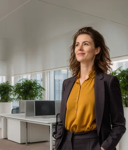 Vrouw op kantoor voor de opleiding Finance for non-financials bij Habeo+.