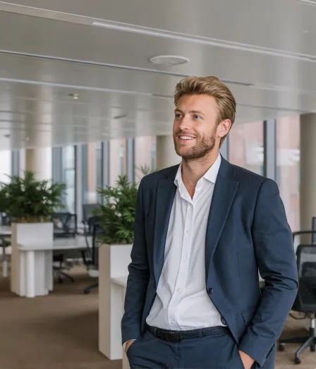 Man in een kantooromgeving in de opleiding Masterclass Risicomanagement bij Habeo+.