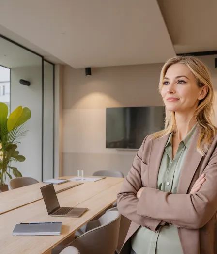 Vrouw op kantoor met laptop die de opleiding Operational auditing in praktijk bent bij Habeo+.