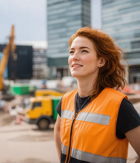 Vrouwelijke BIM professional op een bouwplaats in de opleiding BIM fundamentals bij Habeo+.