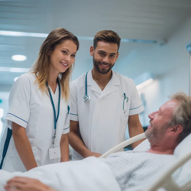 Verpleegkundigen aan het bed van een patiënt